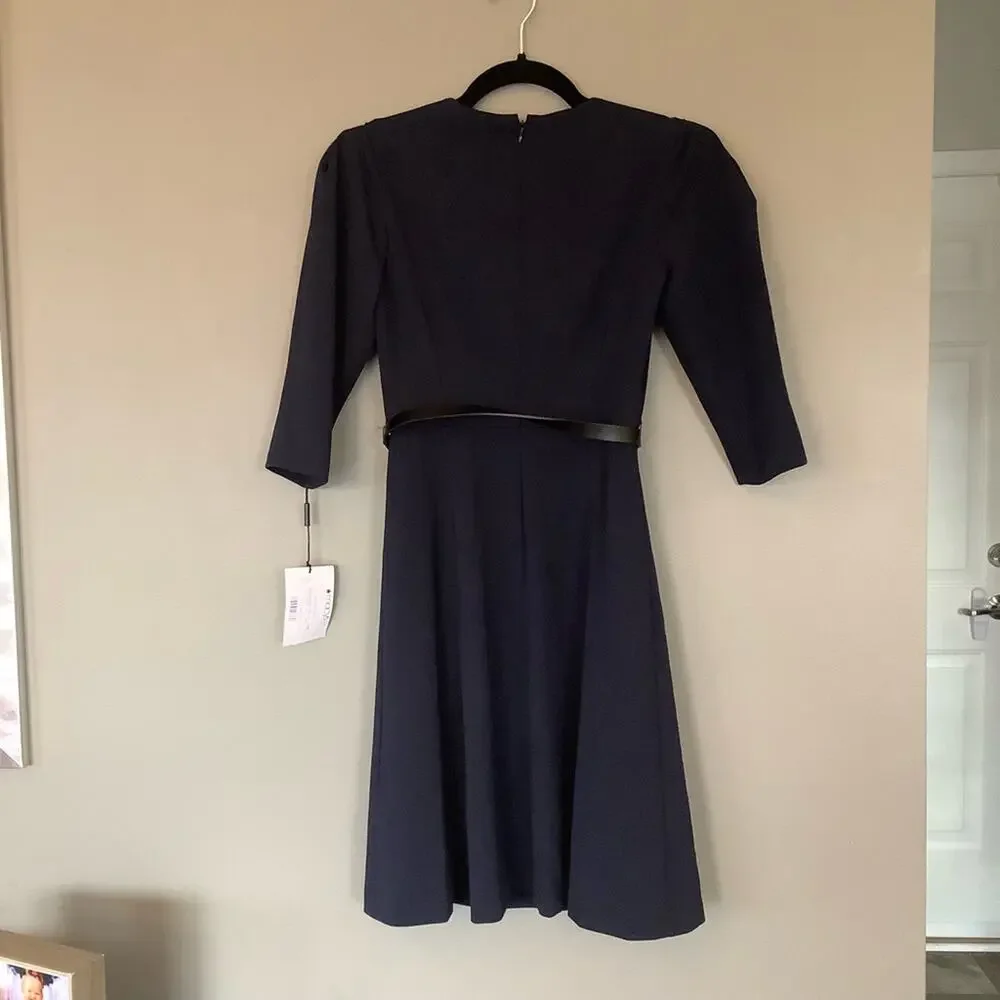 CALVIN KLEIN Navy 3/4 Sleeve Crew Neck Above The Knee Dress - Picture 9 of 9